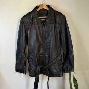 Wilsons Leather y2k Vintage 100% Genuine Leather Jacket with Tie Belt Women's XL